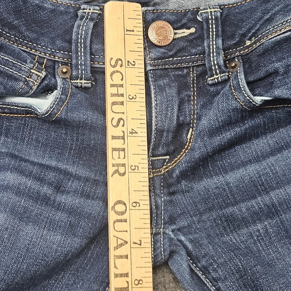 American Eagle Slim Boot Jeans Womens 00 Short Dark Wash Stretch Low Rise Denim - Picture 9 of 11